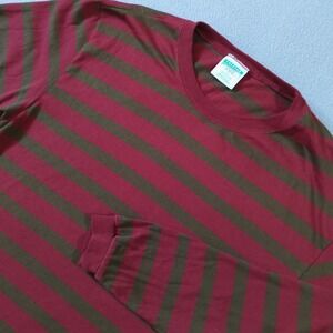 Vintage 90s Cheetah Mervyns Striped Long Sleeve T-Shirt Maroon Olive Small 1992